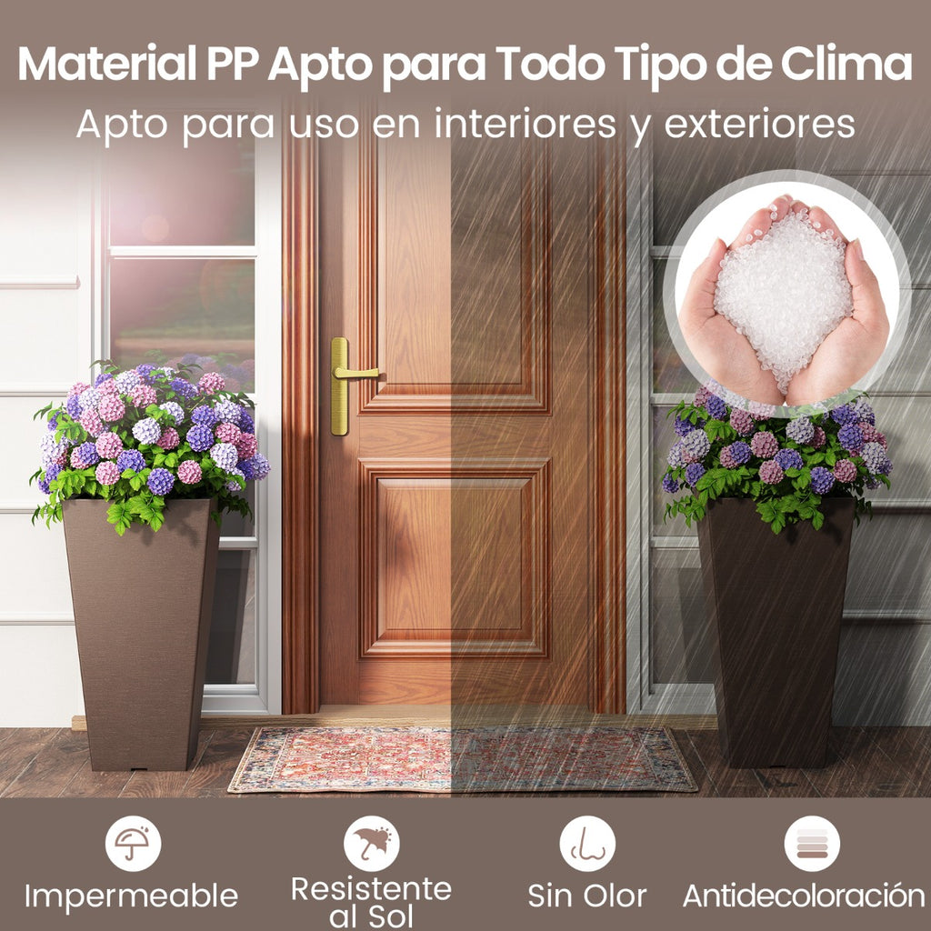 Kit 2 Vasos Altos Quadrados com Rega Automática e Cubo Interior Removível Castanho 29,5x29,5x57cm — foto 6