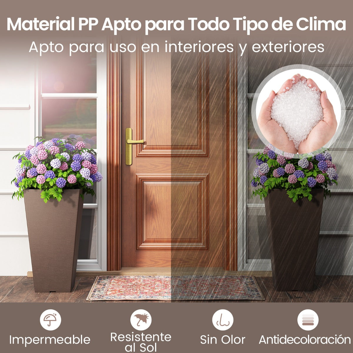 Kit 2 Vasos Altos Quadrados com Rega Automática e Cubo Interior Removível Castanho 29,5x29,5x57cm — foto 6