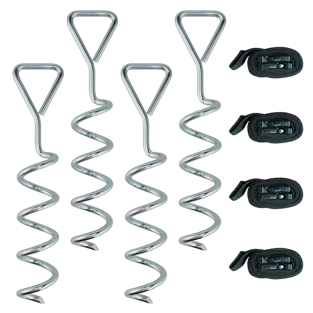 Conjunto de 4 Parafusos-Âncora 32 cm Âncoras Espirais para Trampolim com Pegador Triangular Cintas Ajustáveis Prata — foto 1