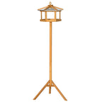 Casa para Pássaros com Suporte em Madeira Comedouro com Plataforma Telhado Metálico Inclinado Ø57,7x153 cm Madeira Natural — foto 1
