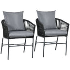 Cadeiras para exterior, conjunto de 2, design boho, almofada de assento e encosto, concha de assento confortável, estrutura metálica, Preto — foto 1