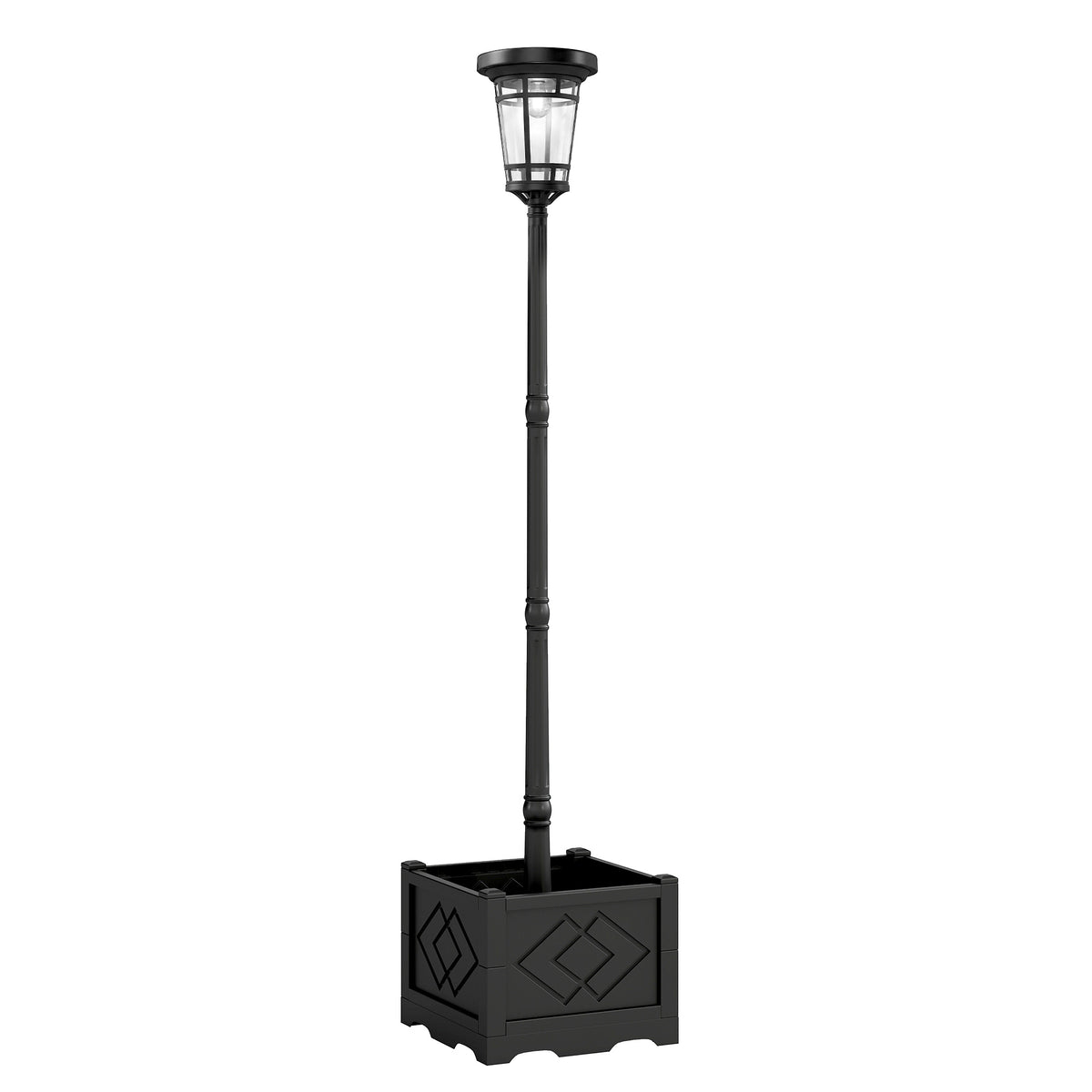 Candeeiro Solar Luminária de Poste com Vaso 195 cm Exterior Lanterna de Jardim com 2 Níveis de Luminosidade Controle de Luz Interruptor IP44 — foto 1