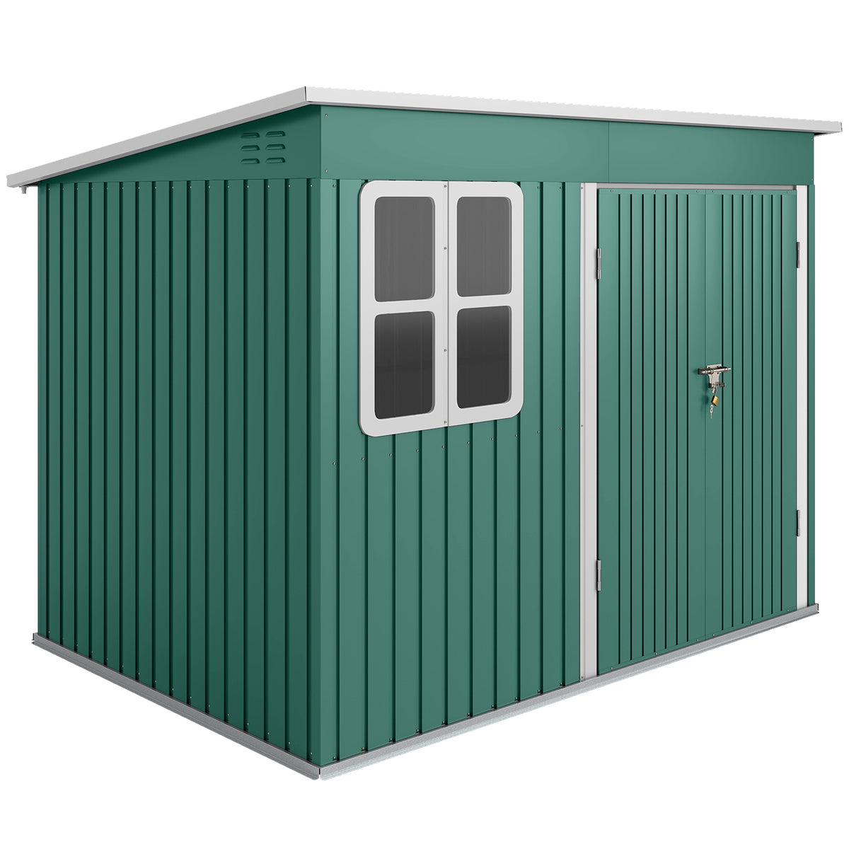 Galpão metálico para armazenamento de ferramentas de jardim, com janela, porta larga, 260 x 177 x 190 cm, Verde — foto 1