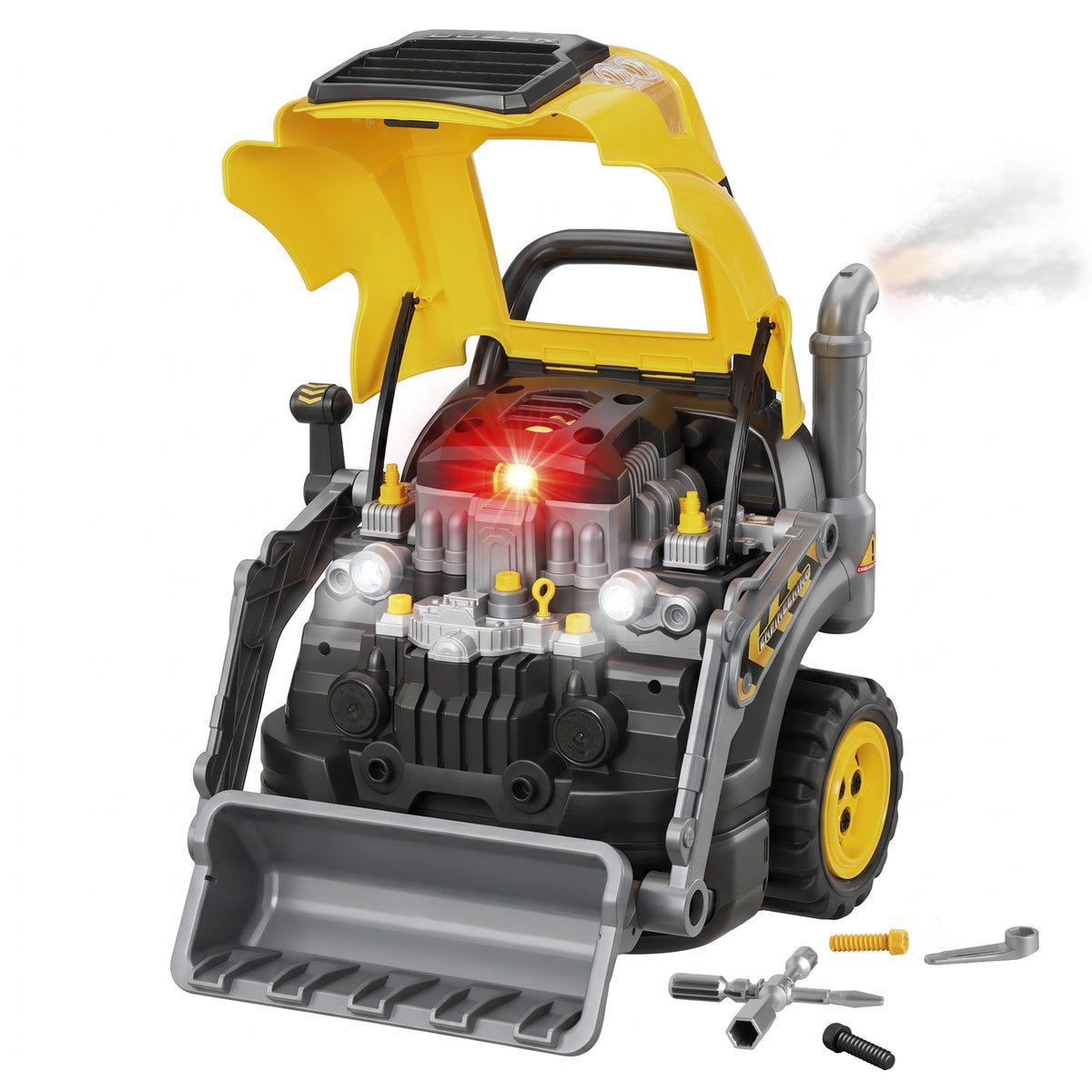 Brinquedo de Motor de Escavadora para Crianças com Vapor, Luzes e Sons, Set de Reparação Mecânico, 3-6 Anos, Amarelo — foto 1
