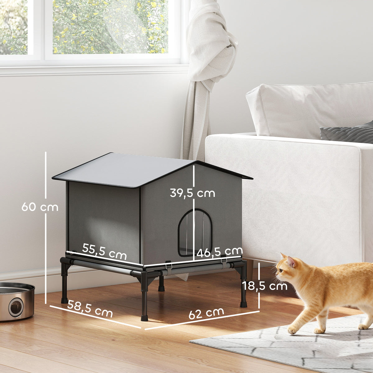 Casa para Gatos Dobrável com Almofada Elevada e Resistente à Água Caverna para Gatos 62x58,5x60 cm Cinza — foto 2