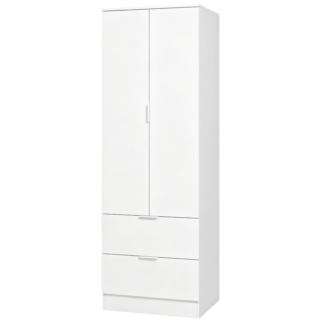 Roupeiro para Quarto com 2 Gavetas 2 Portas com Fecho Suave e Barra de Suspensão 60x47x180 cm Branco — foto 1