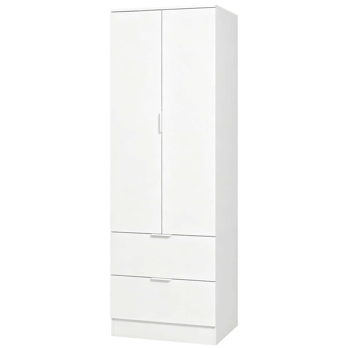 Roupeiro para Quarto com 2 Gavetas 2 Portas com Fecho Suave e Barra de Suspensão 60x47x180 cm Branco — foto 1