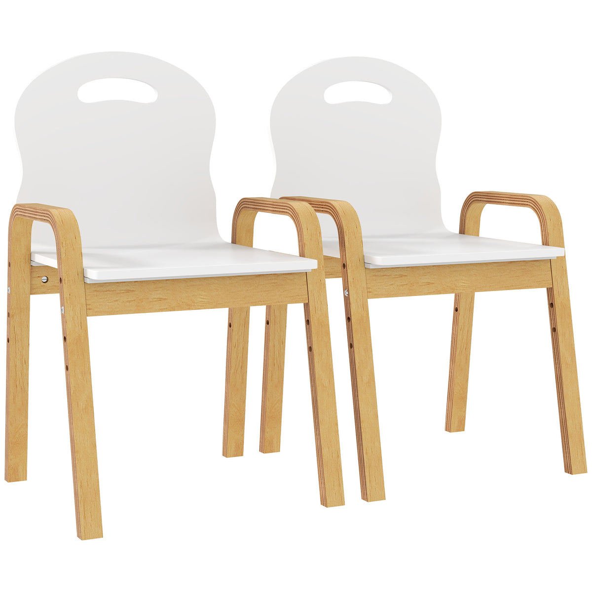 Conjunto de 2 cadeiras infantis com altura ajustável cadeiras infantis em madeira maciça com apoios de braços 39x34x61,5cm branco — foto 1