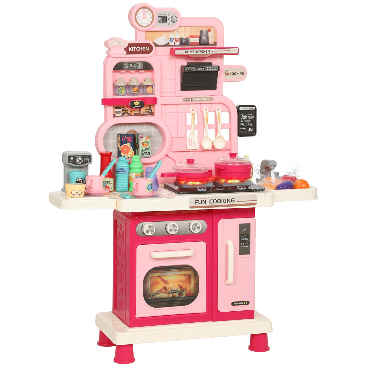 Cozinha Infantil 33 Peças Acessórios para Cozinha de Brincar com Luz Som Armazenamento Pia de Brincar Fogão e Forno 3-6 Anos — foto 1