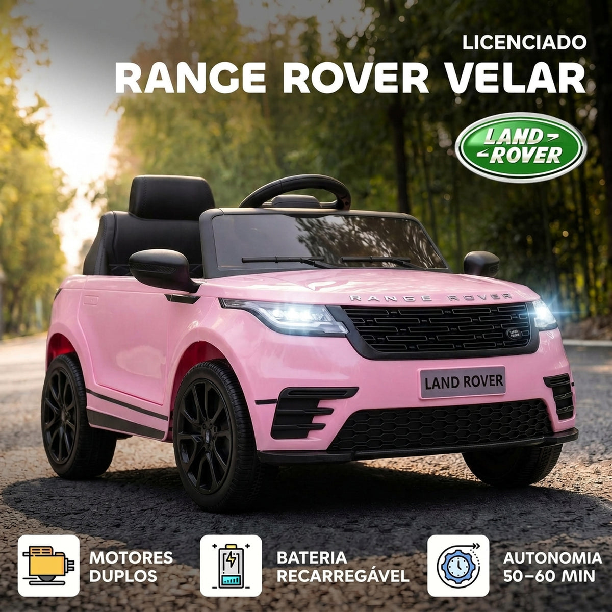 Range Rover Velar com Licença, Carro Elétrico Infantil 12 V com Controlo Remoto, Suspensão e Arranque Suave, Rosa, 2-4 Anos — imagem 4