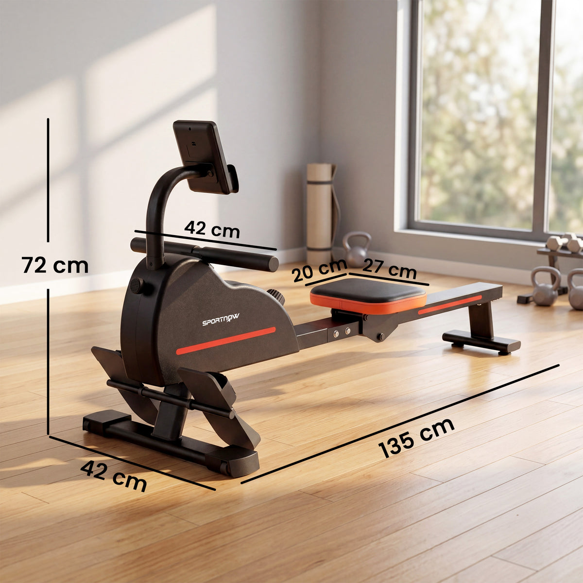 Remo Magnético Aparelho de Musculação Bluetooth Conectado 16 Níveis de Resistência 135x42x72 cm Vermelho — foto 2