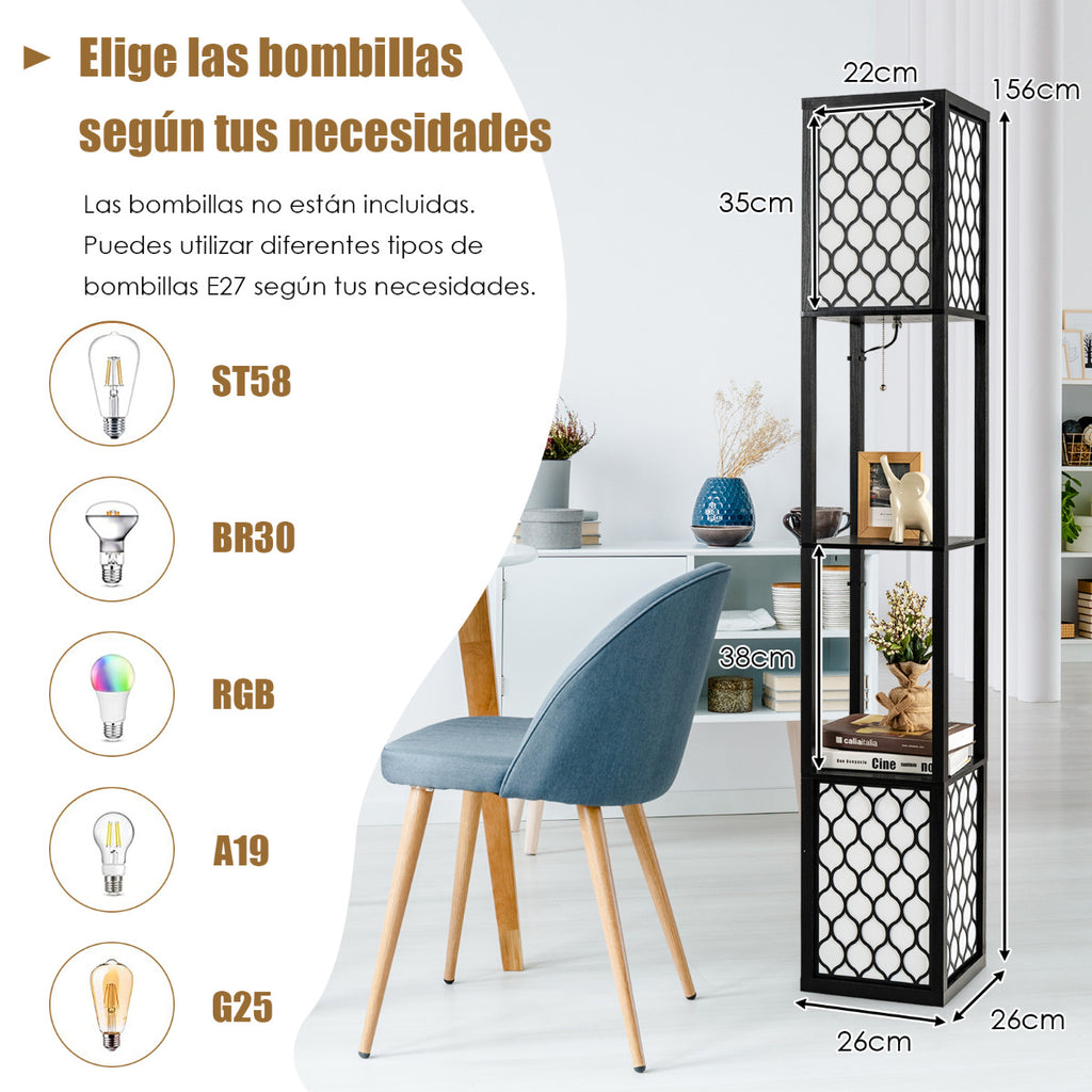 Luminária de Chão com Prateleiras Dupla Lâmpada E27 Interruptor Pedal 156cm — foto 3