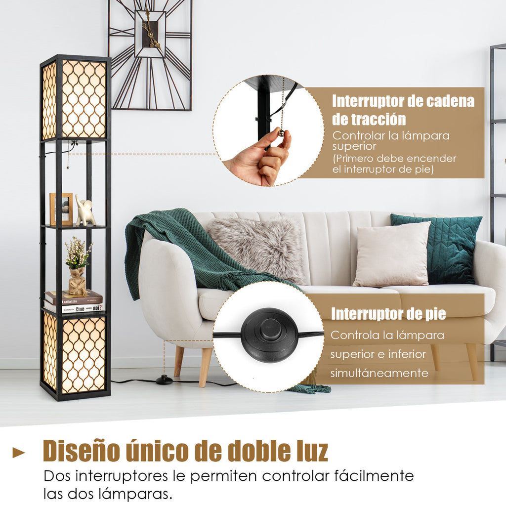 Luminária de Chão com Prateleiras Dupla Lâmpada E27 Interruptor Pedal 156cm — foto 6
