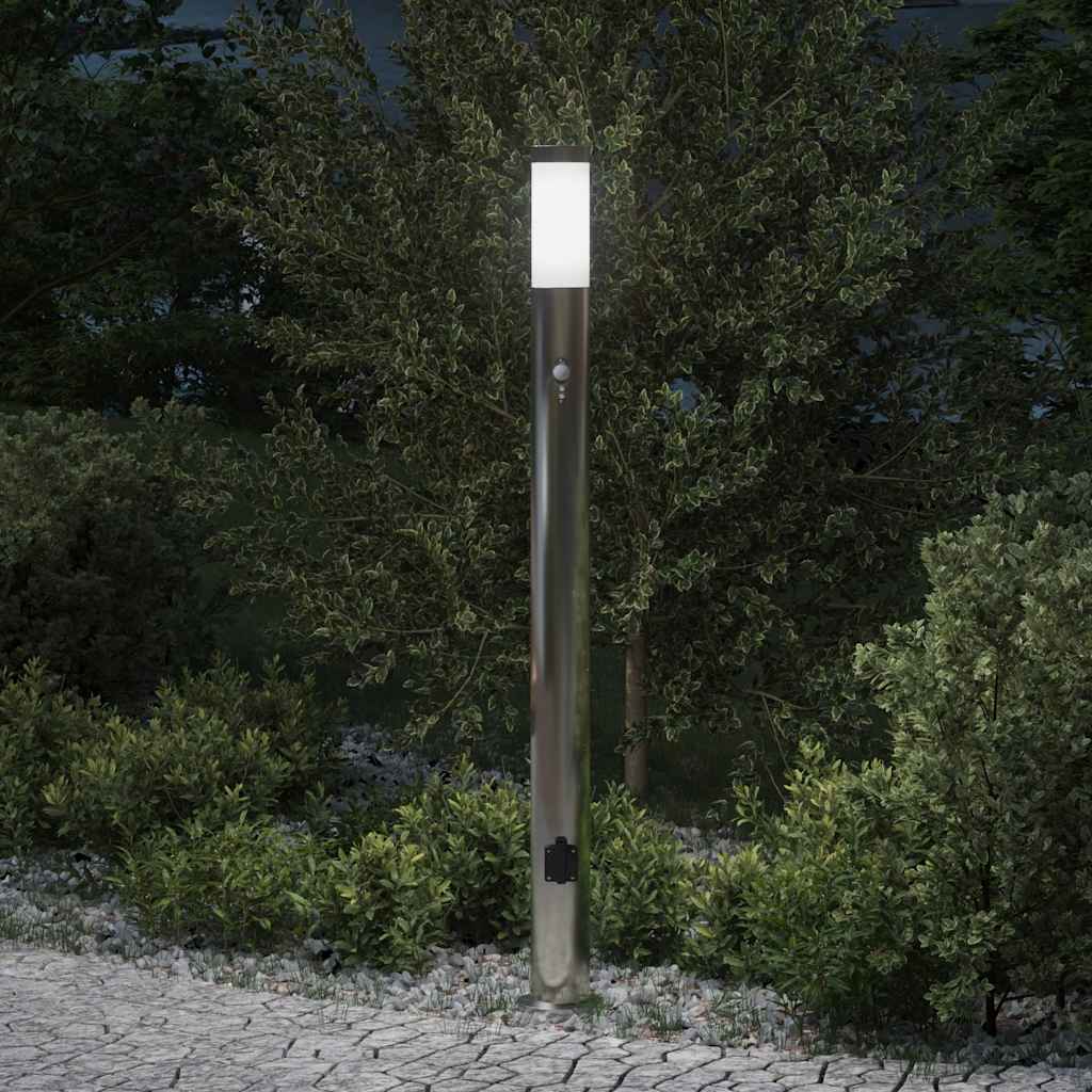 Luminária de poste com sensor e tomada, 110 cm, aço inoxidável, IP44 — foto 1