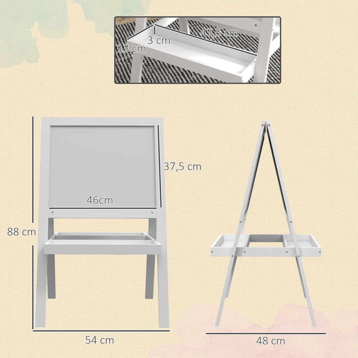 Cavalete quadro infantil 2 em 1 face quadro branco magnético e face quadro-negro a giz branco — foto 2