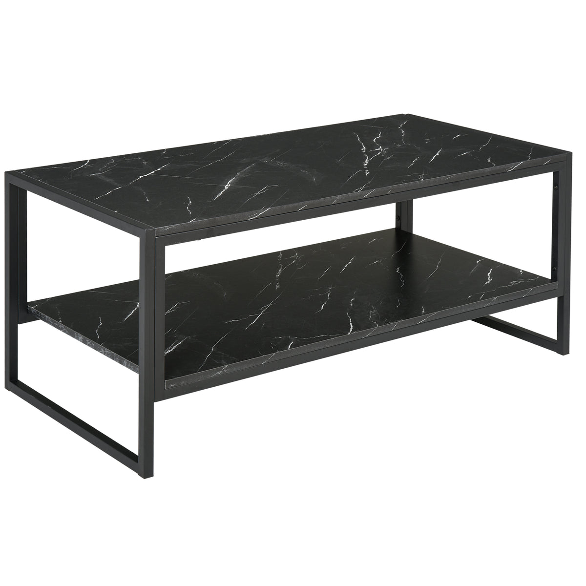 Mesa de Centro Estilo Moderno com 2 Prateleiras 106x50x47 cm Preto — foto 1