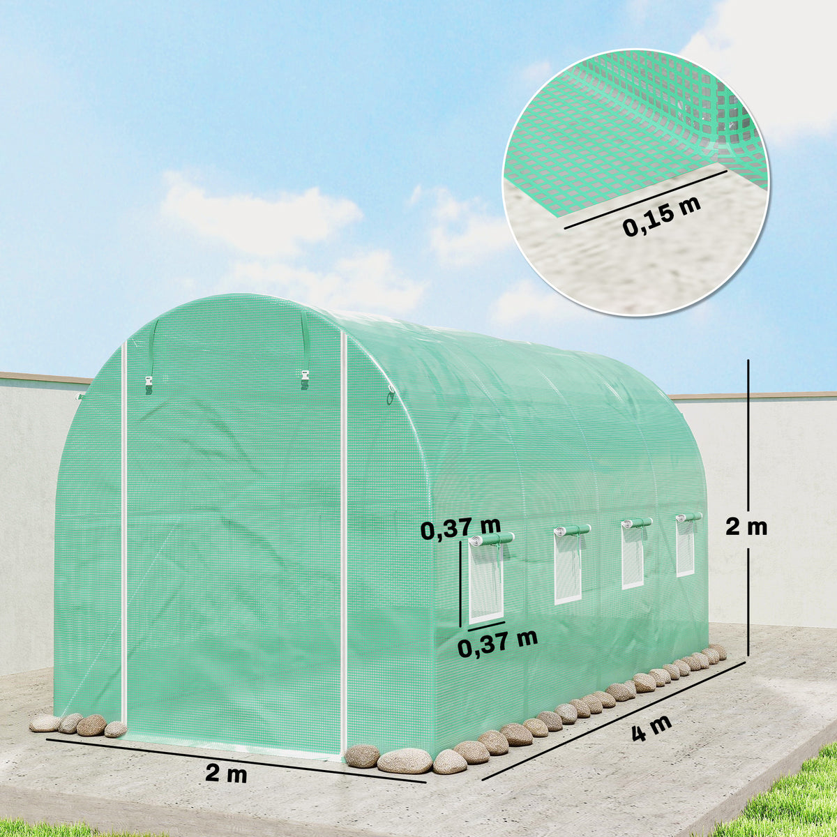 Lona para Estufa 4x2 m Impermeável Lona de Jardim com Porta 8 Janelas Proteção UV Resistente a Rasgos Polietileno Verde — foto 2