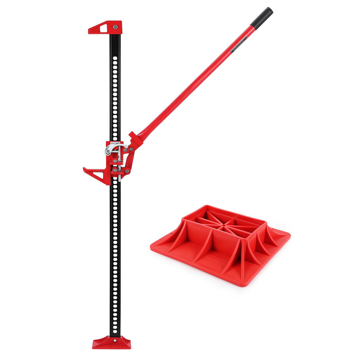 Macaco mecânico de elevação alta com base larga e aderência antiderrapante para resgate de tratores ou SUV, 3175 kg, vermelho, 121,9 cm com base — foto 1