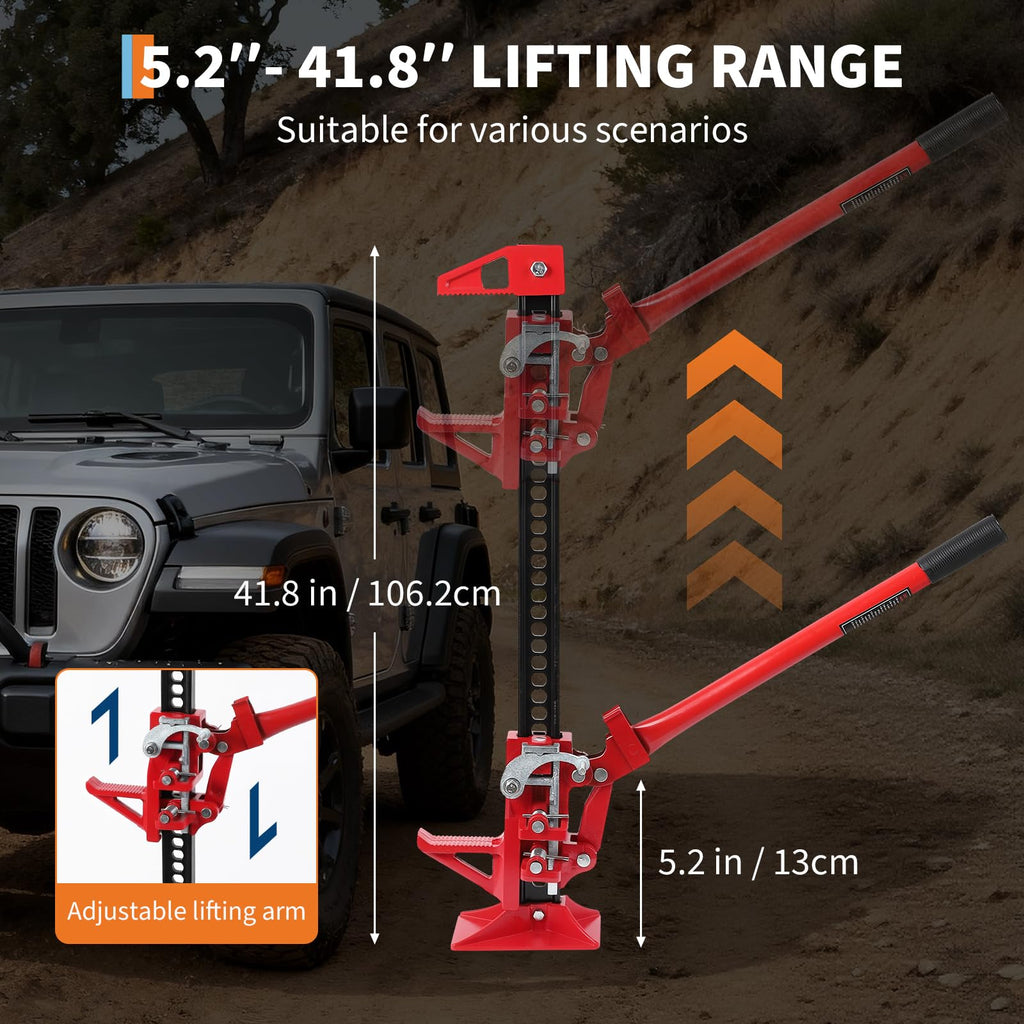 Macaco mecânico de elevação alta com base larga e aderência antiderrapante para resgate de tratores ou SUV, 3175 kg, vermelho, 121,9 cm com base — foto 4