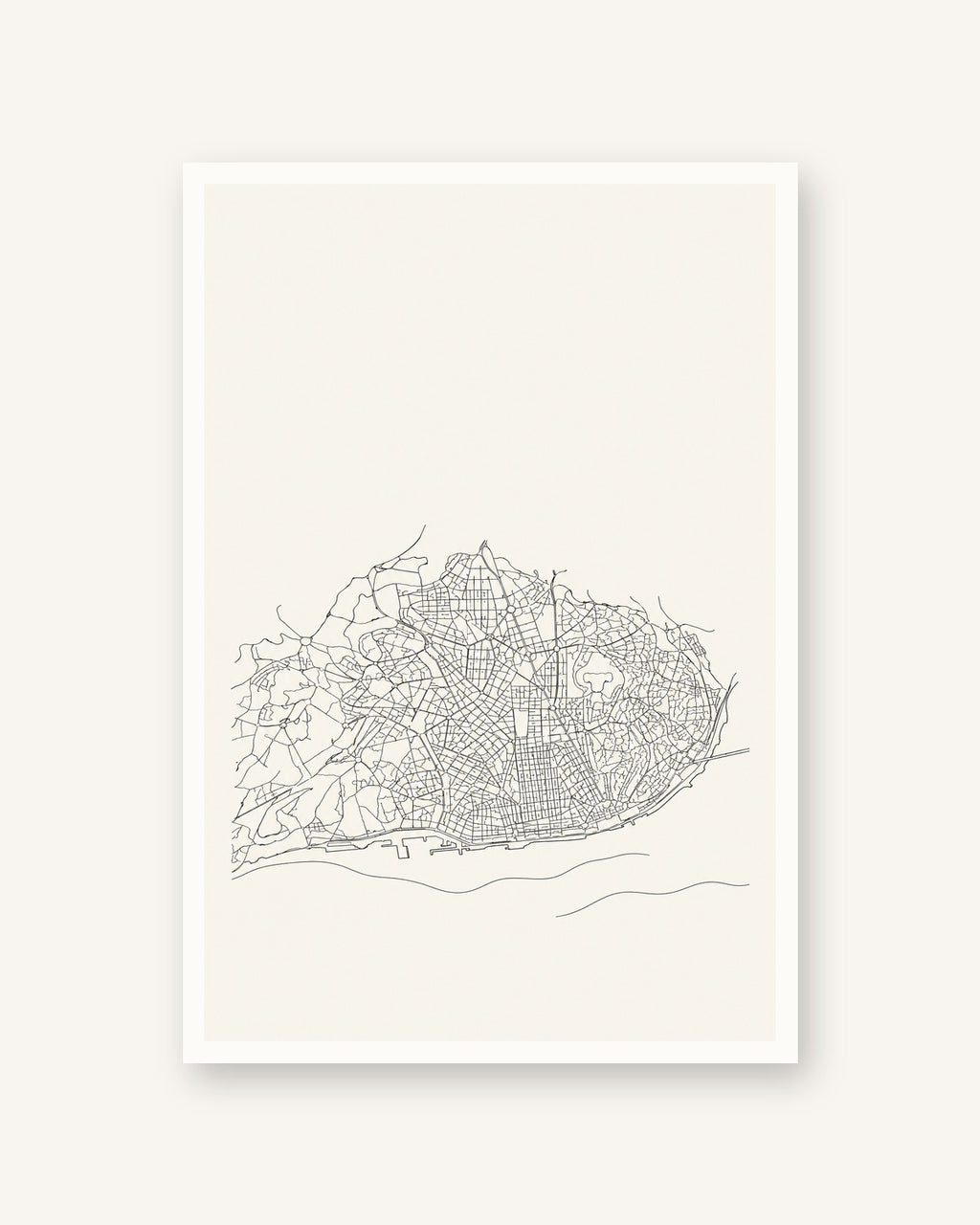 Lisboa (mapa) · Line art · Quadro mapa do mundo — acabamento:poster