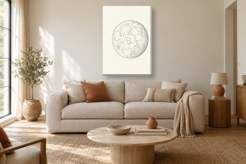 Lua · Line art · Quadro mapa do mundo — mapas-lua-lineart_ver_70x100_sala