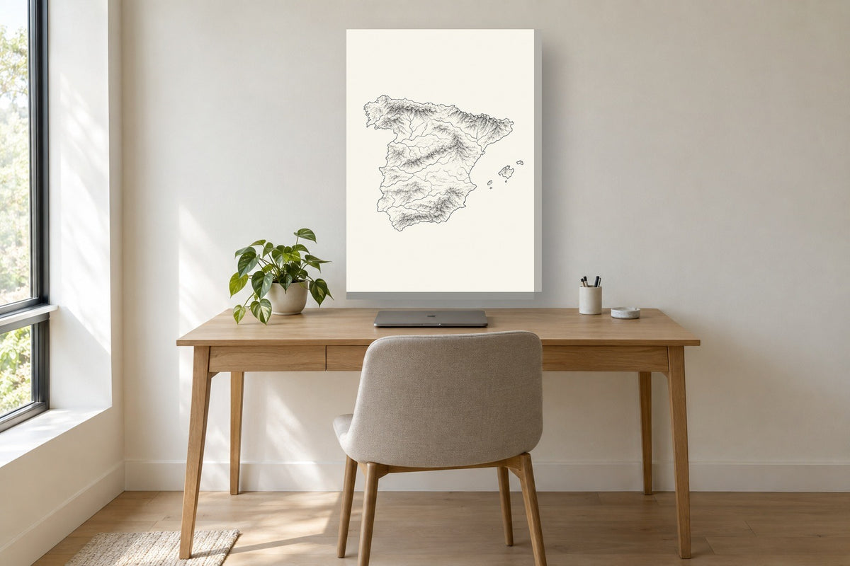Mapa de Espanha · Line art · Quadro mapa do mundo — mapas-mapa-de-espanha-lineart_ver_50x70_escritorio