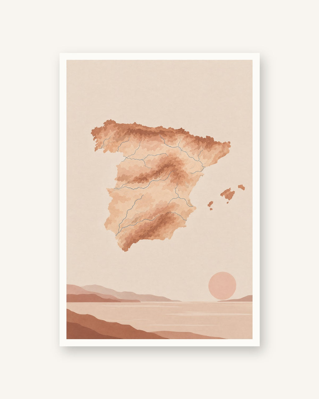 Mapa de Espanha · Minimalista · Quadro mapa do mundo — acabamento:poster