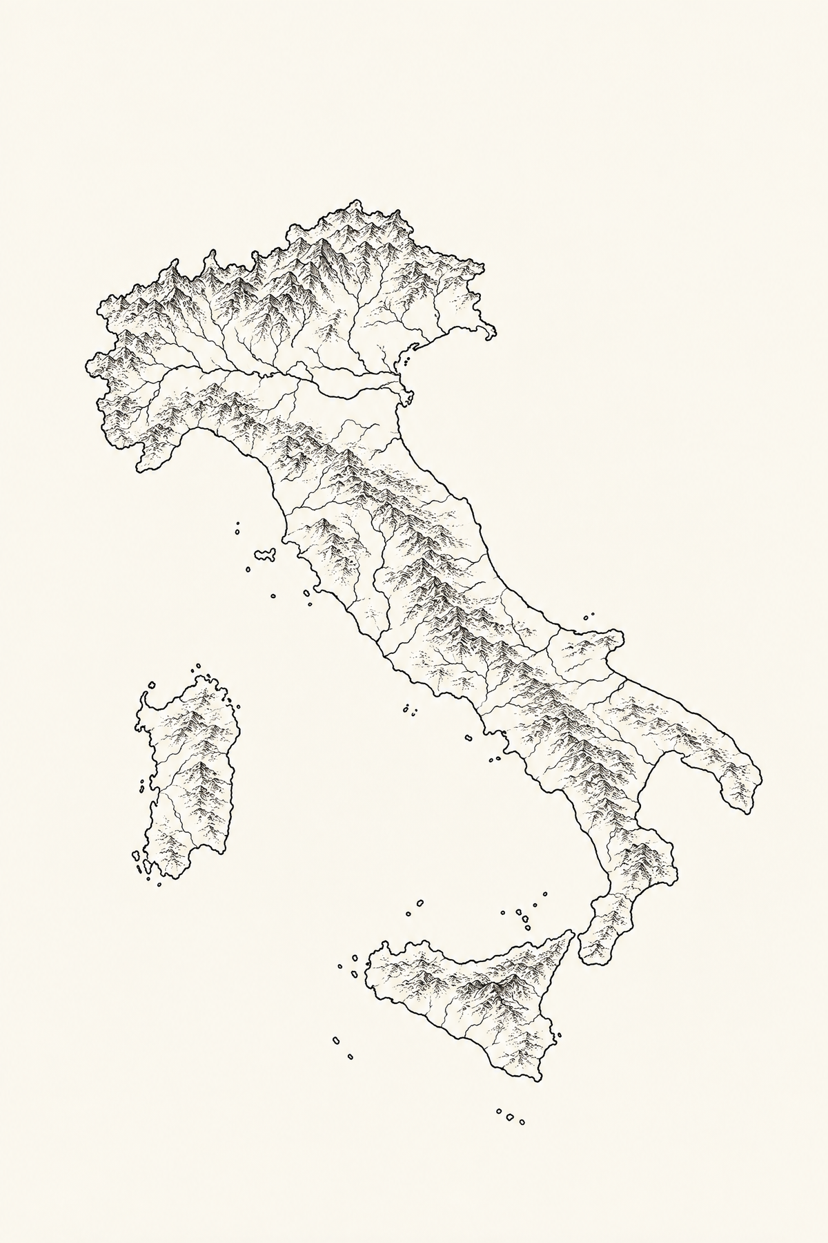 Mapa de Itália · Line art · Quadro mapa do mundo — mapas-mapa-de-italia-lineart_ver