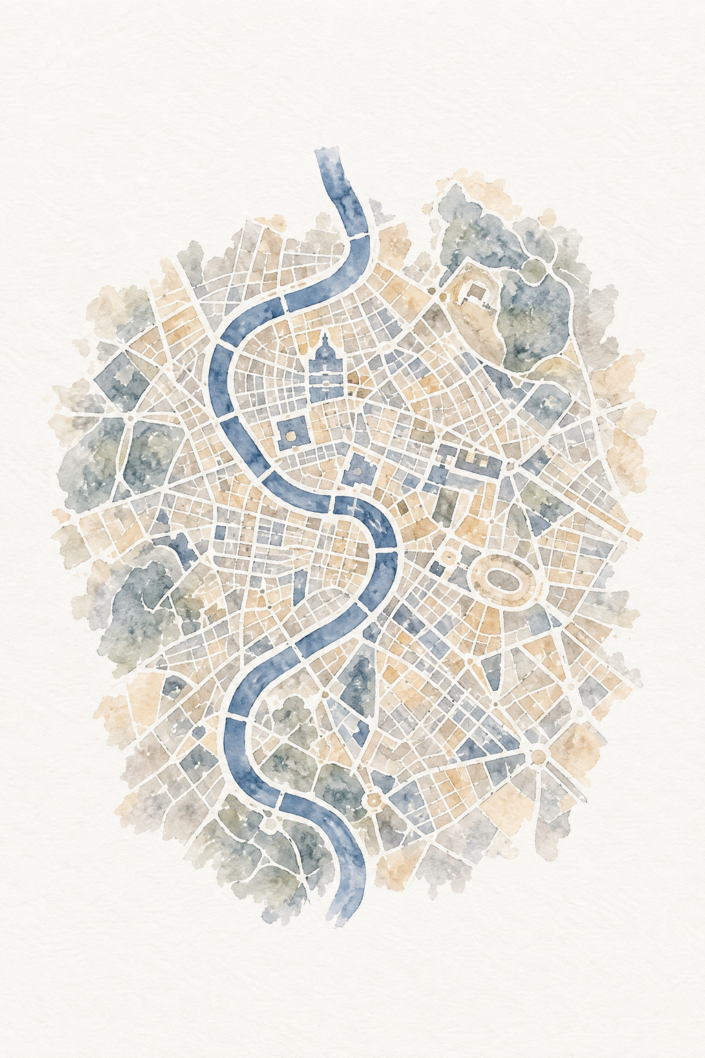 Roma (mapa) · Aguarela · Quadro mapa do mundo — mapas-roma-mapa-aguarela_ver