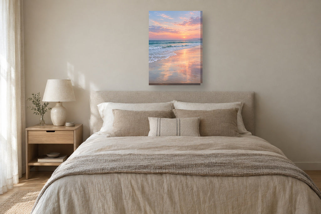 Quadro de mar e costa «Areia molhada» em tela vertical — mar-04_ver_50x70_quarto