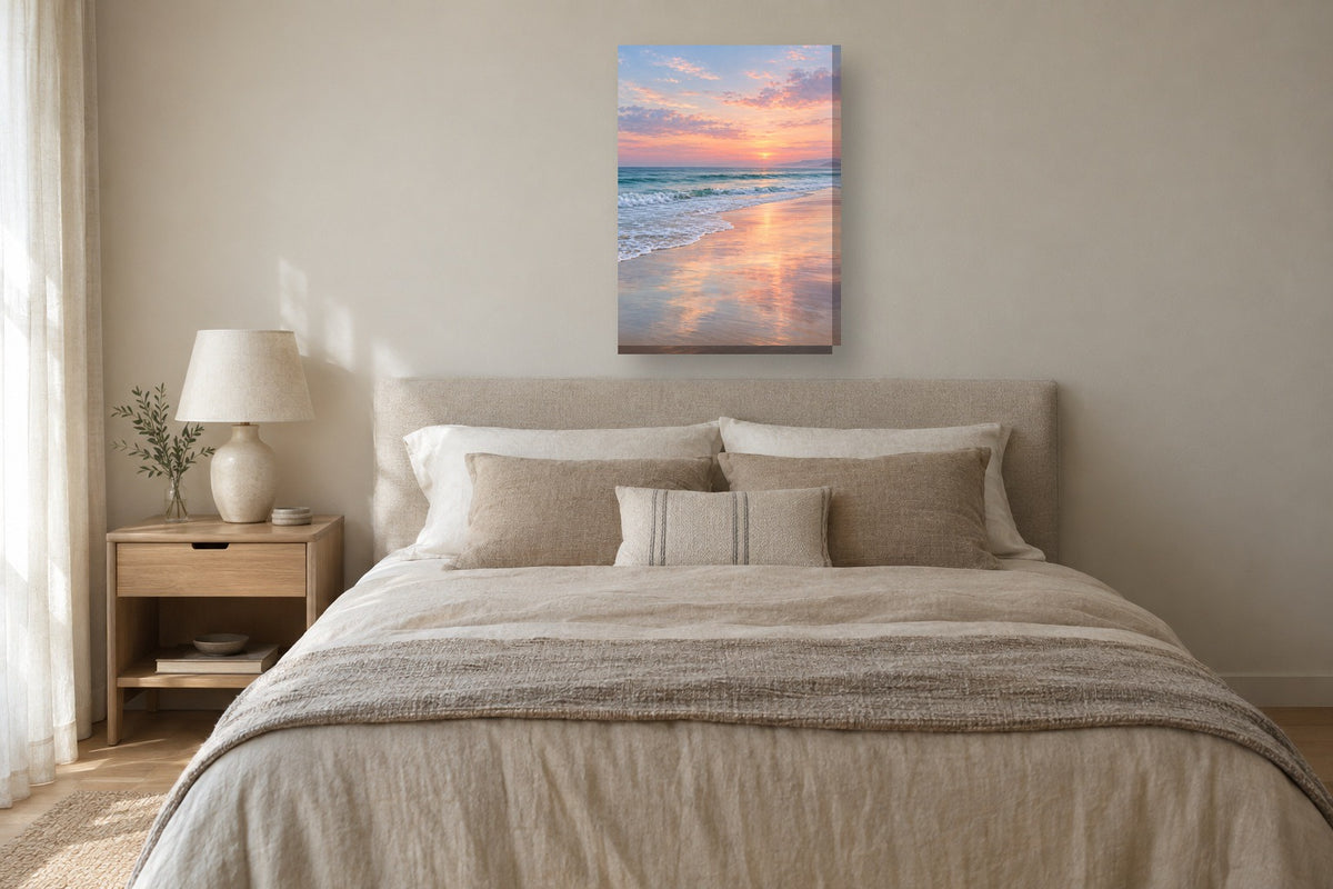 Quadro de mar e costa «Areia molhada» em tela vertical — mar-04_ver_50x70_quarto
