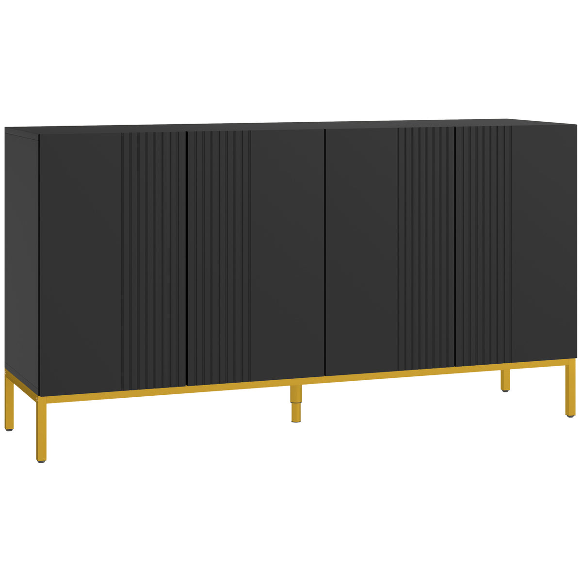 Buffet design contemporâneo gráfico 2 armários portas prateleiras reguláveis em madeira preta metal dourado — foto 1