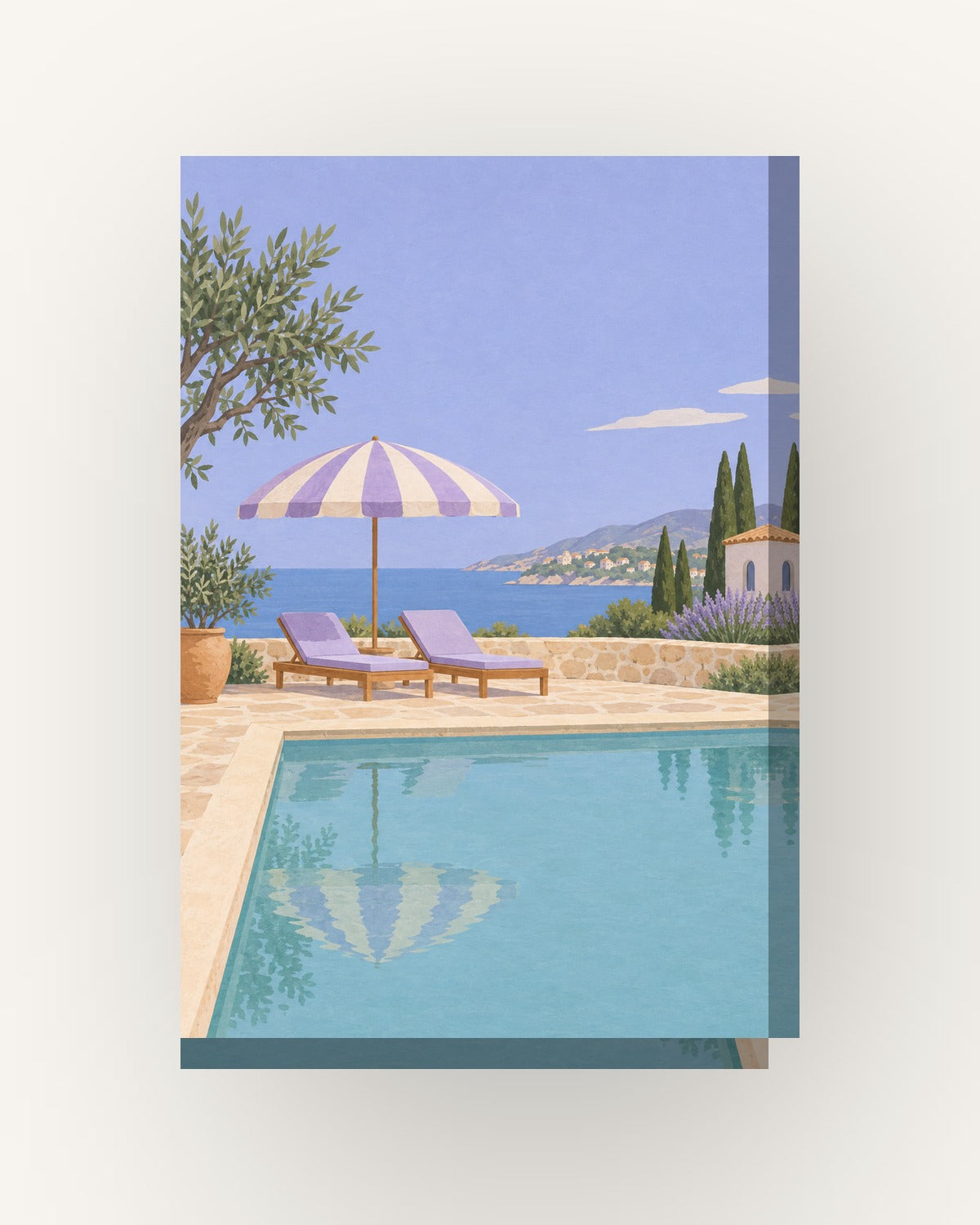Piscina · Gouache · Quadro mediterrânico — acabamento:slim