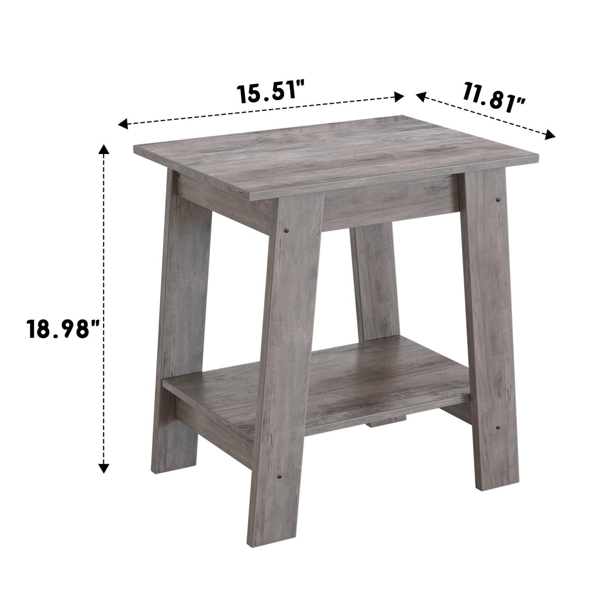 Mesa auxiliar com 2 prateleiras, compacta, resistente em MDF, cinzento rústico, sala e quarto, 39×30×48 cm — foto 3