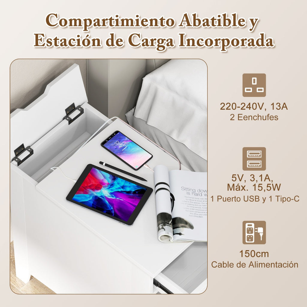 Mesa Auxiliar com Estação de Carga USB e Tomadas - Gaveta e Armário — foto 8
