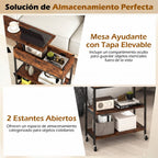 Mesa Auxiliar com Tapa Elevável e Estação de Carga | Móvel com Rodas Castanho — foto 7