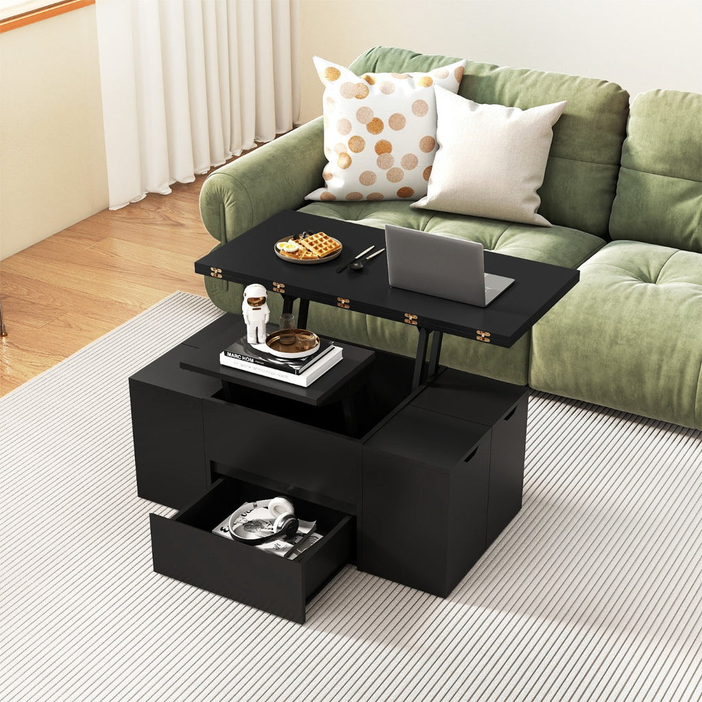 Mesa Centro Elevável 3 em 1 com 4 Taburetes Extensível e Compartimento Oculto — foto 1