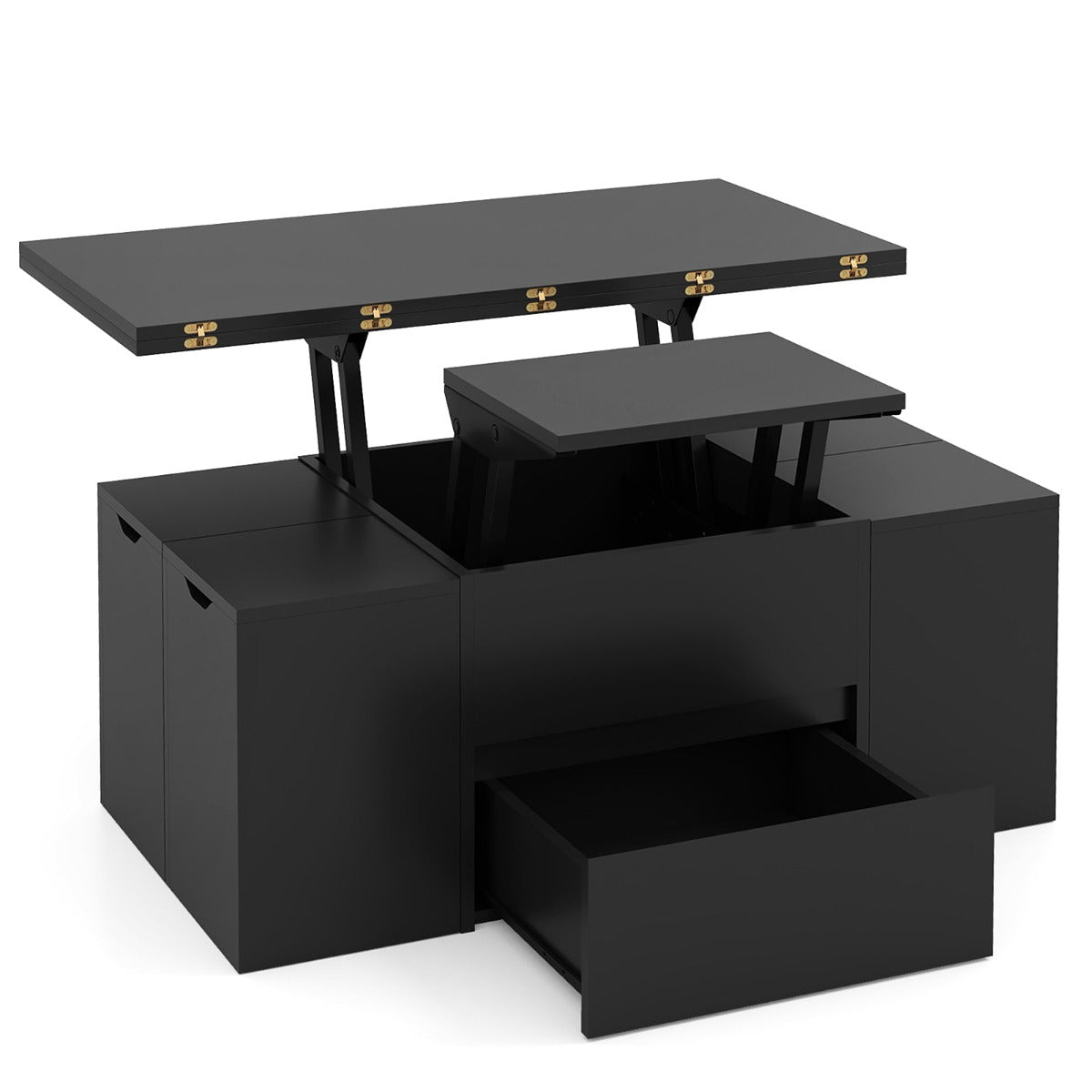 Mesa Centro Elevável 3 em 1 com 4 Taburetes Extensível e Compartimento Oculto — foto 2