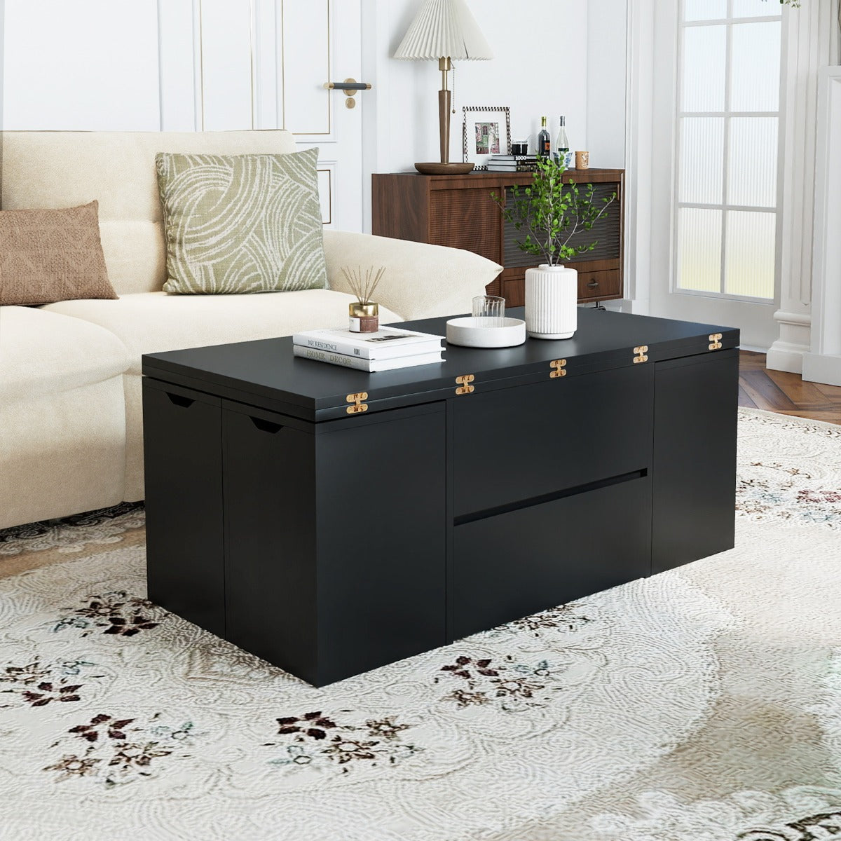 Mesa Centro Elevável 3 em 1 com 4 Taburetes Extensível e Compartimento Oculto — foto 4