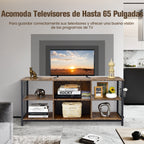 Mesa Consola para TV até 65 polegadas com 3 níveis e cesta de arrumação castanha rústica — foto 6