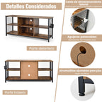 Mesa Consola para TV até 65 polegadas com 3 níveis e cesta de arrumação castanha rústica — foto 7