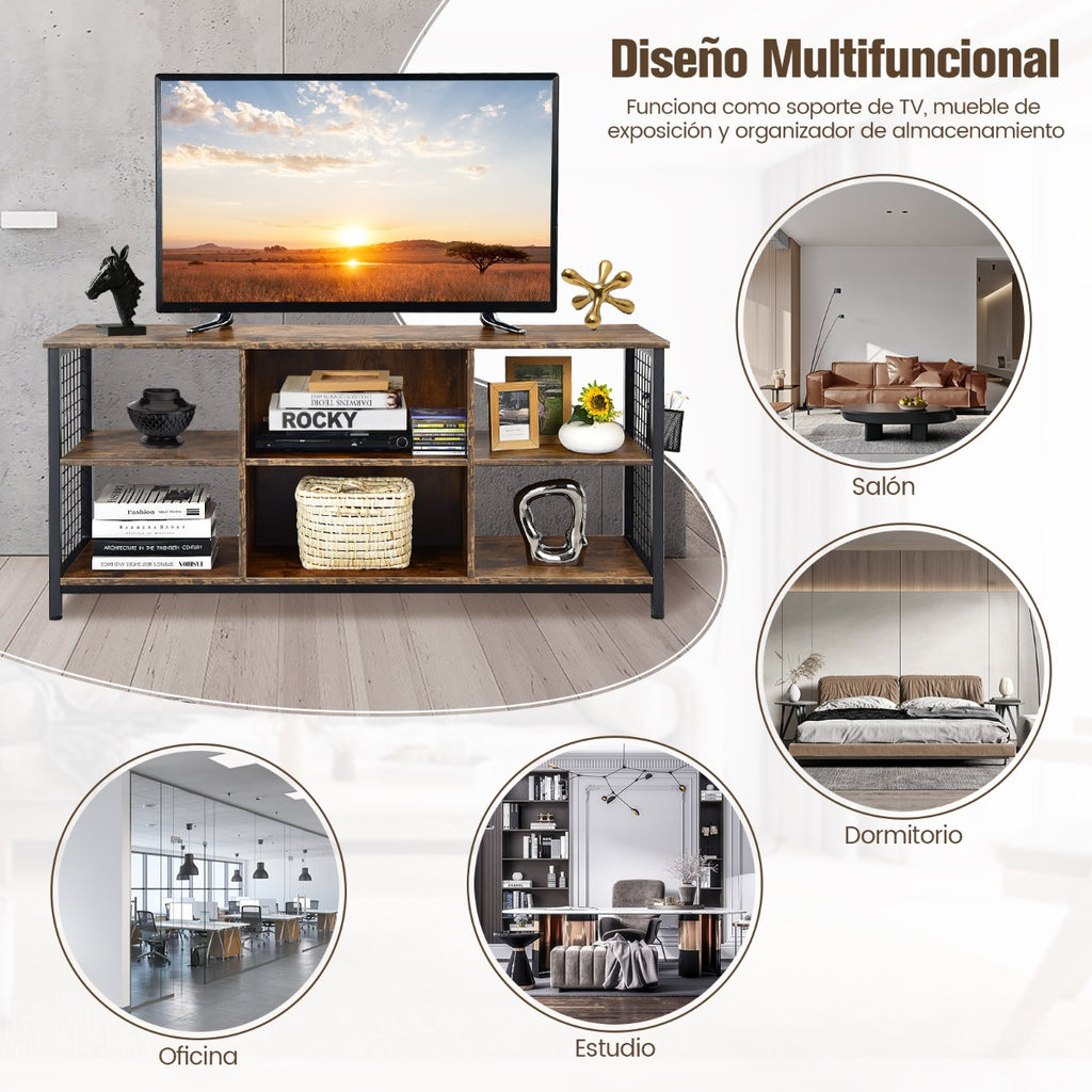 Mesa Consola para TV até 65 polegadas com 3 níveis e cesta de arrumação castanha rústica — foto 8