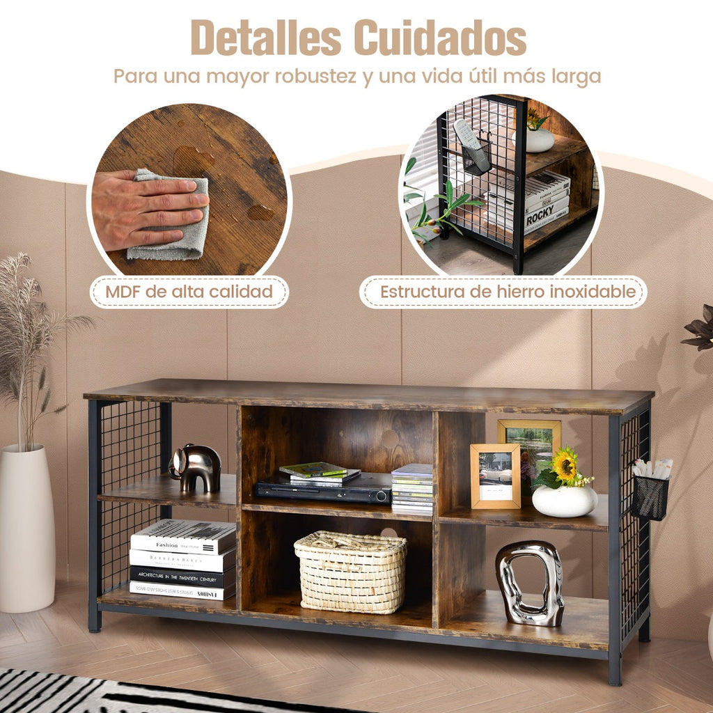 Mesa Consola para TV até 65 polegadas com 3 níveis e cesta de arrumação castanha rústica — foto 9