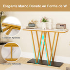 Mesa Console Dourada 100cm com Tampo Mármore Artificial e Estrutura Metálica - Branco — foto 6