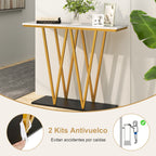 Mesa Console Dourada 100cm com Tampo Mármore Artificial e Estrutura Metálica - Branco — foto 7