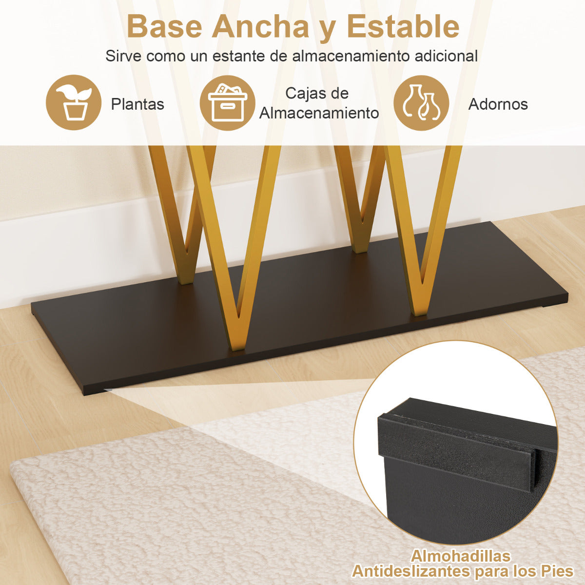 Mesa Console Dourada 100cm com Tampo Mármore Artificial e Estrutura Metálica - Branco — foto 8