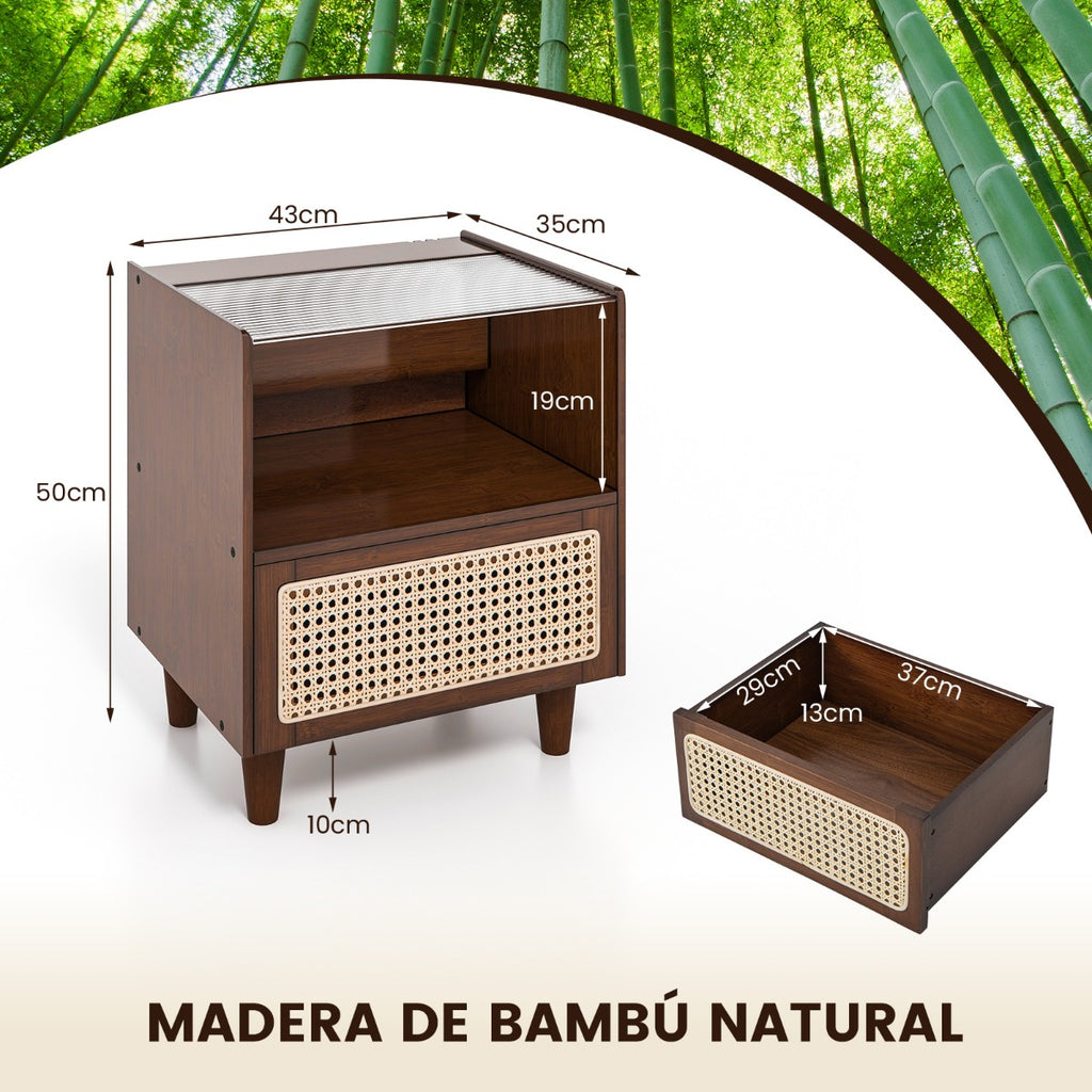 Mesa de Cabeceira Bambu e Ratã com Gaveta e Pernas Madeira Maciça 43x35x50cm — foto 3