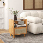 Mesa de Cabeceira de Bambu e Rattan com Gaveta e Pés de Madeira Maciça 43x35x50cm — foto 1