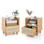 Mesa de Cabeceira de Bambu e Rattan com Gaveta e Pés de Madeira Maciça 43x35x50cm — foto 2