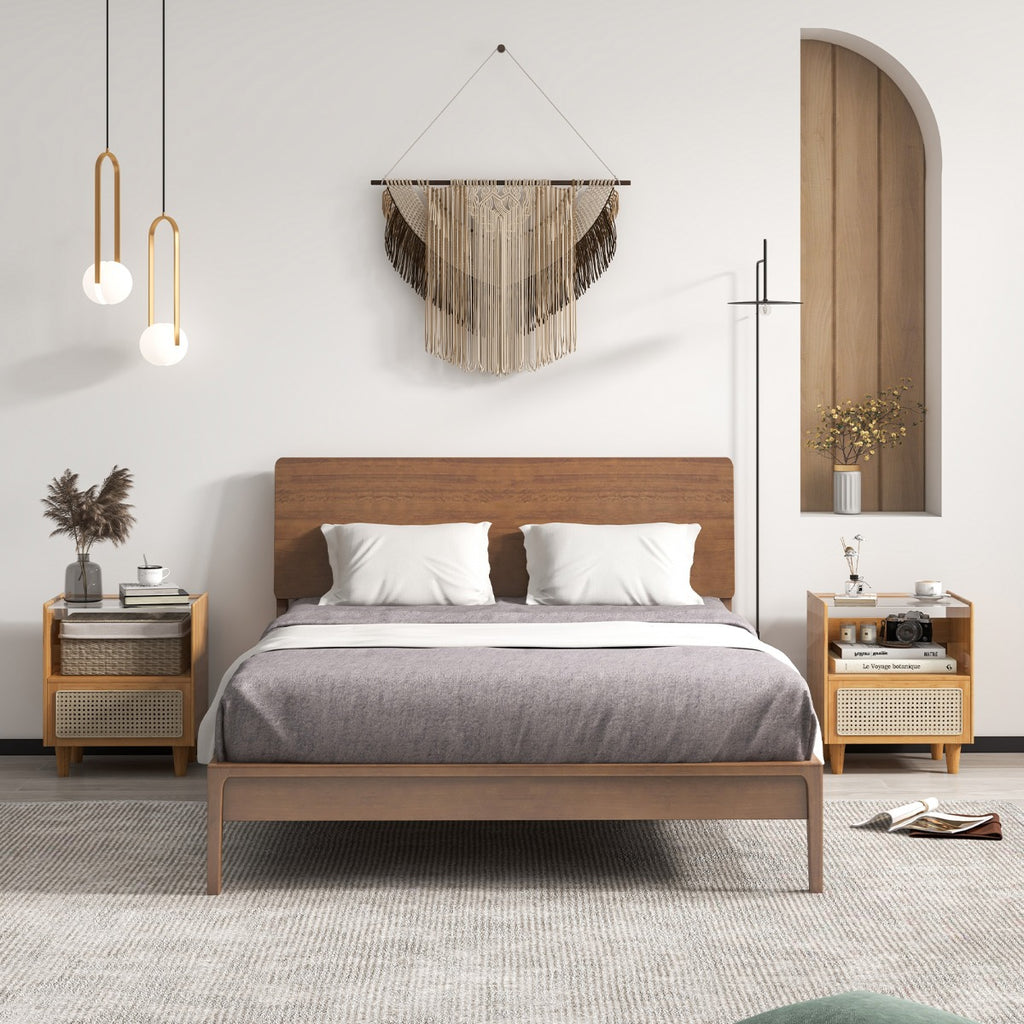 Mesa de Cabeceira de Bambu e Rattan com Gaveta e Pés de Madeira Maciça 43x35x50cm — foto 4